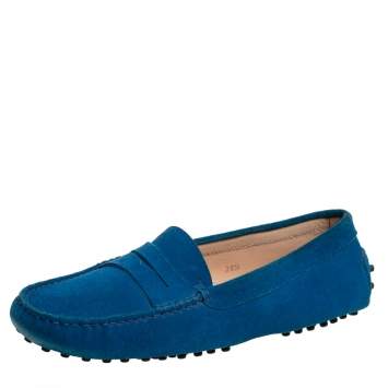 Pre Owned Tod's Blue Suede Penny Loafers Size 39.5