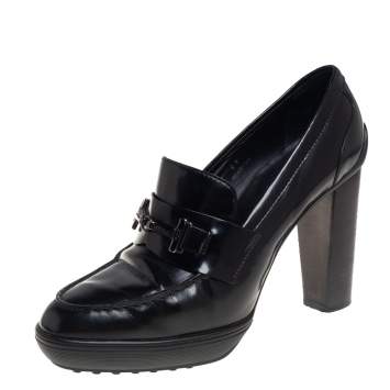 Pre Owned Tod's Black Glossy Leather Penny Loafer Pumps Size 41