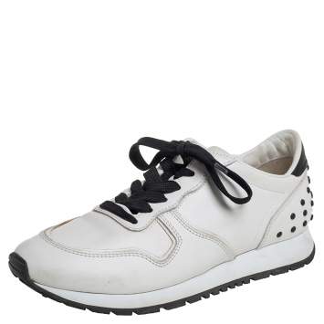 Pre Owned Tod's White/Black Leather Low Top Sneakers Size 37.5