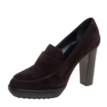 Pre Owned Tod's Brown Suede Penny Loafer Pumps Size 40