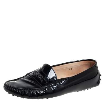 Pre Owned Tod's Black Patent Leather Slip On Loafers Size 40