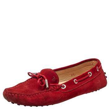 Pre Owned Tod's Red Suede Slip On Loafers Size 37