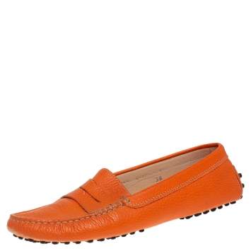 Pre Owned Tod's Orange Leather Penny Loafers Size 39