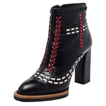 Pre Owned Tod's Black Leather Cross-Stitch Gipsy Ankle Boots Size 36