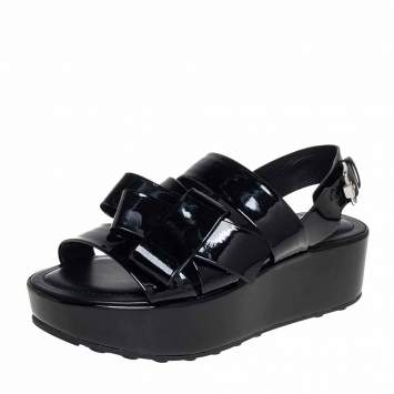 Pre Owned Tod's Black Patent Leather Platform Slingback Sandals Size 39