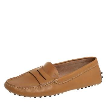 Pre Owned Tod's Brown Leather Gommini  Slip On Loafers Size 37