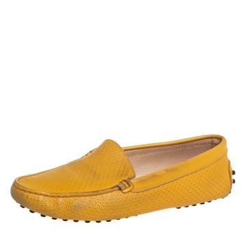 Pre Owned Tod's Yellow Perforated Leather Slip On Loafers Size 36.5