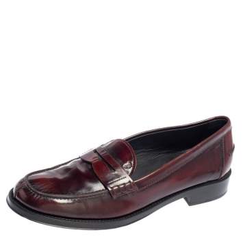 Pre Owned Tod's Burgundy Patent Leather Penny Loafers Size 37