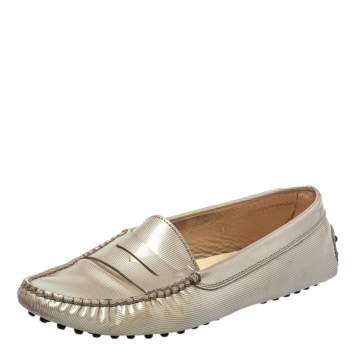 Pre Owned Tod's Grey Patent Leather Slip On Loafers Size 37