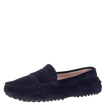 Pre Owned Tod's Blue Suede Gommino Slip on Loafers Size 37.5