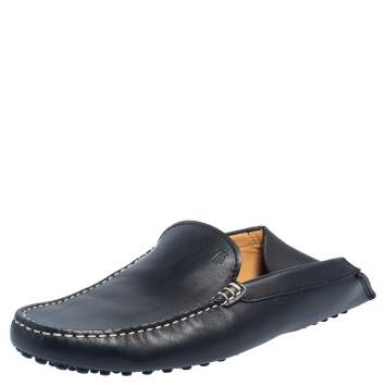 Pre Owned Tod's Black Leather Collapsible Heel Gommini Loafers Size 39