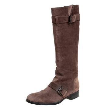 Pre Owned Tod's Brown Suede Knee High Buckle Boots Size 40