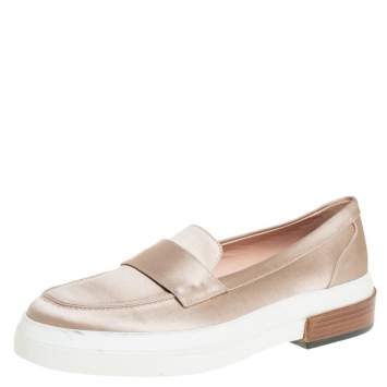 Pre Owned Tod's Beige Satin Slip On Loafer Sneakers Size 39