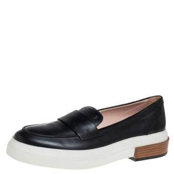 Pre Owned Tod's Black Leather Slip On Loafer Sneakers Size 39