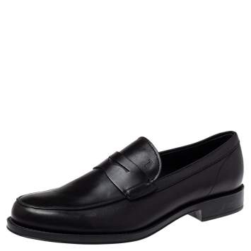 Pre Owned Tod's Black Leather Slip On Penny Loafers Size 45