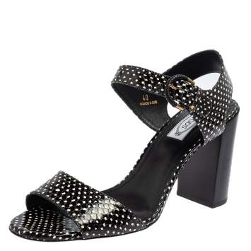 Pre Owned Tod's Black/White Python Embossed Leather Ankle Strap Sandals Size 40