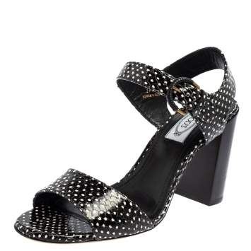 Pre Owned Tod's Black Leather Ankle Strap Sandals Size 37.5