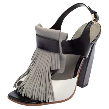 Pre Owned Tod's Tricolor Nubuck Leather And Leather Fringe Detail Slingback Sandals Size 38