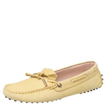 Pre Owned Tod's Yellow Leather Bow Slip On Loafers Size 39