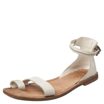 Pre Owned Tod's White Calf Hair Ankle Strap Sandals Size 38.5