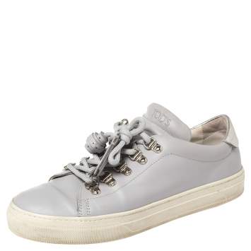 مملوكة مسبقًا Tod's Grey Leather Tassel Trim Low Top Sneakers Size 38.5