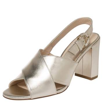 Pre Owned Tod's Metallic Silver Leather Criss Cross Slingback Sandals Size 36.5