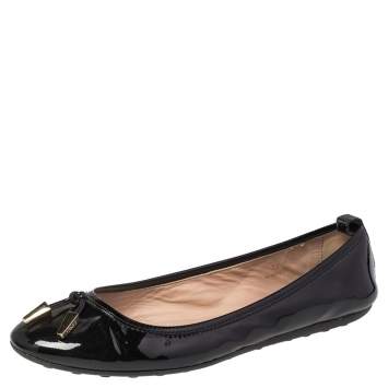 Pre Owned Tod's Black Patent Leather Studded Ballet Flats Size 38