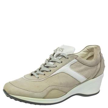 Pre Owned Tod's Grey/White Leather And Suede Low Top Sneakers Size 39.5 