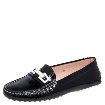 Pre Owned Tod's Black Patent Leather Horsebit Loafers Size 37.5 