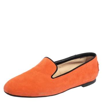 Pre Owned Tod's Orange Suede Smoking Slippers Size 36