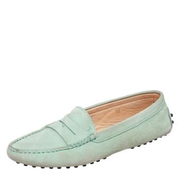 Pre Owned Tod's Mint Green Nubuck Leather Penny Slip On Loafers Size 38