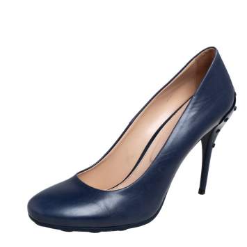 Pre Owned Tod's Blue Leather Loafer Pumps Size 39.5