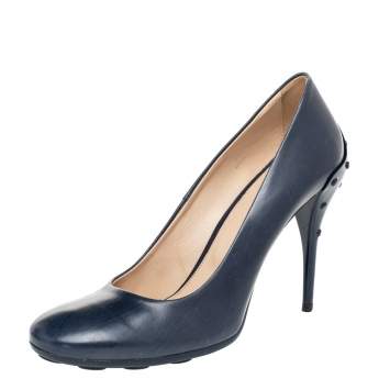 Pre Owned Tod's Blue Leather Round Toe Pumps Size 37.5