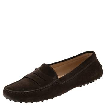 Pre Owned Tod's Dark Brown Suede Penny Slip On Loafers Size 39