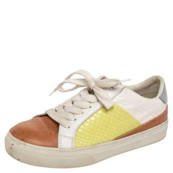 Pre Owned Tod's Multicolor Python And Leather Lace Up Sneakers Size 35.5