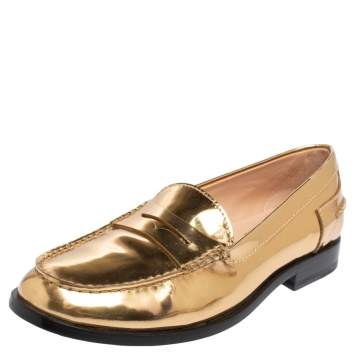 Pre Owned Tod's Gold Glossy Leather Penny Loafers Size 39