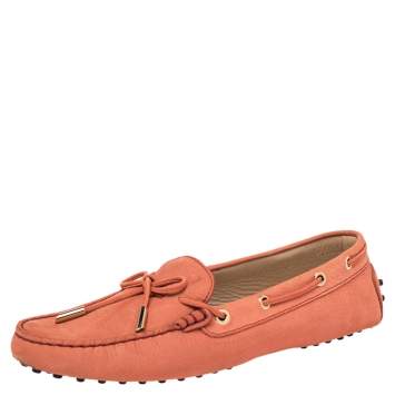 Pre Owned Tod's Orange Suede Bow Slip On Loafers Size 40