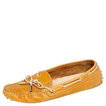 Pre Owned Tod's Brown Leather Bow Slip On Loafers Size 40.5 