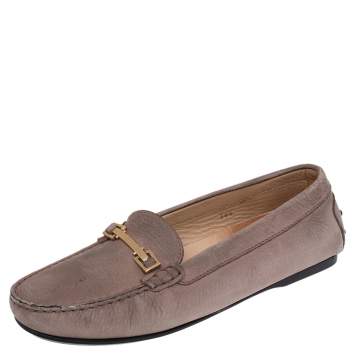 Pre Owned Tod's Beige Leather Buckle Slip On Loafers Size 38.5