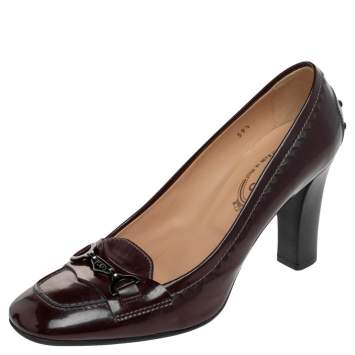 Pre Owned Tod's Burgundy Patent Leather Pumps Size 39.5