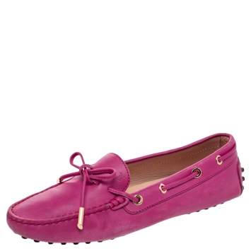Pre Owned Tod's Pink Leather Gommino Slip On Loafers Size 38