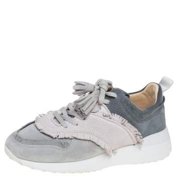 Pre Owned Tod's Grey/Navy Blue Suede Low Top Sneakers Size 38
