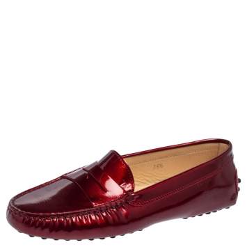 Pre Owned Tod's Burgundy Patent Leather Penny Loafers Size 36.5