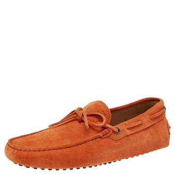 Pre Owned Tod's Orange Suede Bow Driver Loafers Size 42