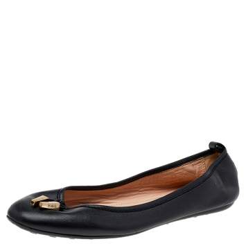 Pre Owned Tod's Black Leather Ballet Flats Size 37