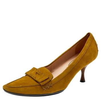 Pre Owned Tod's Olive Green Suede Loafer Pumps Size 39