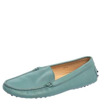 Pre Owned Tod's Blue Leather Slip On Loafers 37.5