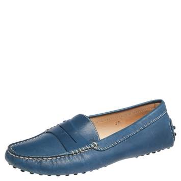مملوكة مسبقًا Tod's Blue Leather Gommino Driving Loafers Size 36