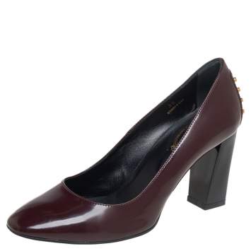 Pre Owned Tod's Burgundy Patent Leather Block Heel Pumps Size 35