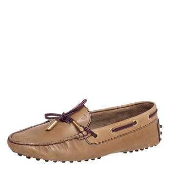Pre Owned Tod's Beige Leather Bow Loafers Size 37